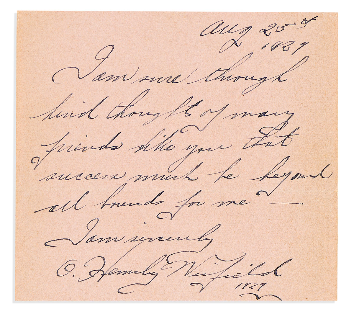 (ENTERTAINMENT--DANCE.) Note signed by the influential modern dancer Hemsley Winfield.